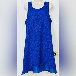 🟢 Unbranded Royal Blue Lace Overlay Sleeveless Dress